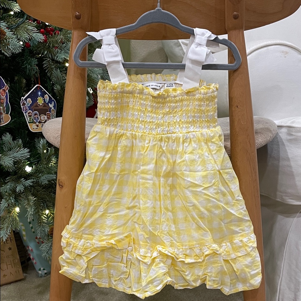 Janie and Jack Yellow Checkered Dress with White Bows 12-18 months